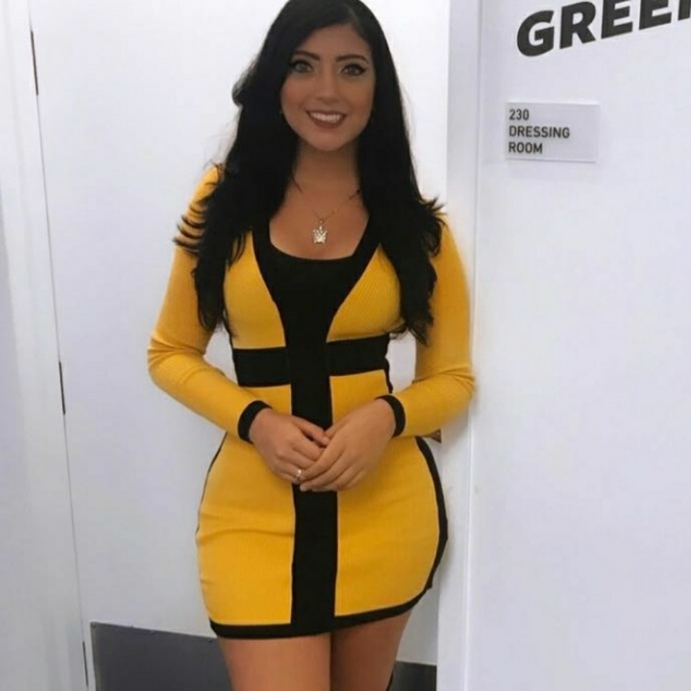 Yellow and Black bondage knit long sleeve dress